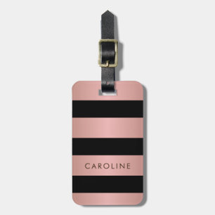 Moderne Roos Gold Black Striped Girly - Aangepast Bagagelabel