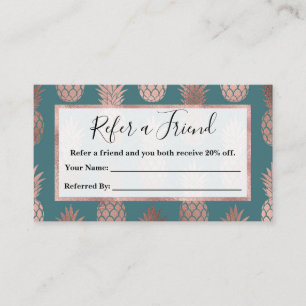 Moderne Roos Gold Blauwgroen groen ananassolpatroo Aanbevelingskaartje