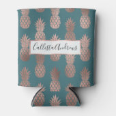 Moderne Roos Gold Blauwgroen groen ananassolpatroo Blikjeskoeler (Voorkant)