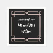 Moderne Roos Gold Border Black Cocktail napkin Servet (Voorkant)