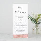 Moderne Roos Gold Brushstroke Wedding Menu Card (Staand voorkant)