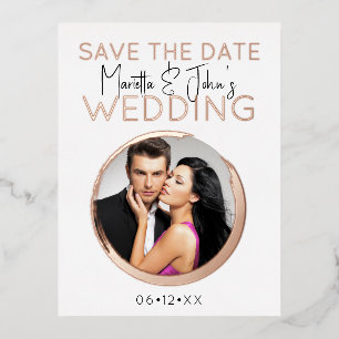 Moderne Roos Gold Custom Photo Wedding Invitation Folie Feestdagen Briefkaart