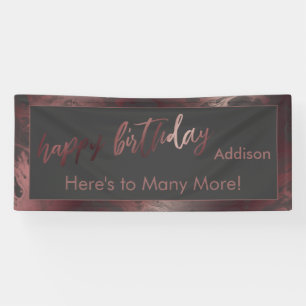 Moderne Roos Gold Dark Grey Marble Happy Birthday Spandoek