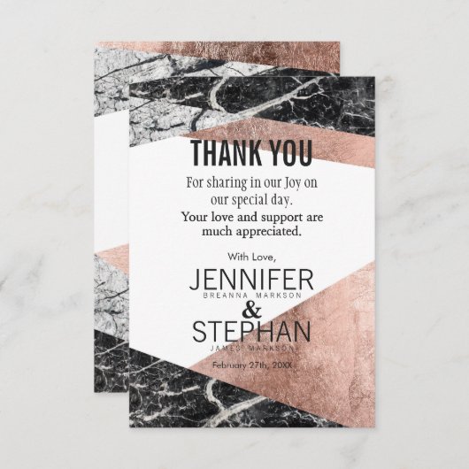 Moderne Roos Gold en marmer Bedankt kaarten (Voorkant / Achterkant)