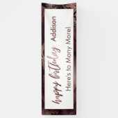 Moderne Roos Gold en zwarte marmer Happy Birthday Spandoek (Verticaal)