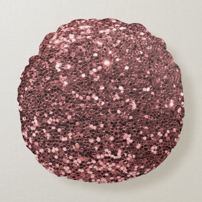 Moderne Roos Gold Faux Glitter Print Rond Kussen (Voorkant)