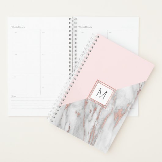 Moderne Roos Gold Foil roze grijze marmer | MONOGR Planner (Display)