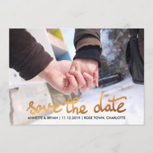 Moderne Roos Gold Foil Save the Date Script Floral