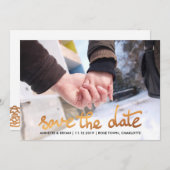 Moderne Roos Gold Foil Save the Date Script Floral (Voorkant / Achterkant)