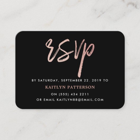 Moderne Roos Gold Foil Script RSVP Informatiekaartje (Voorkant)