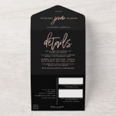 Moderne Roos Gold Foil Script Weddenschap All In One Uitnodiging (Buitenkant)