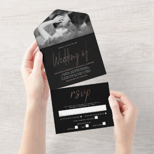 Moderne Roos Gold Foil Script Weddenschap All In One Uitnodiging