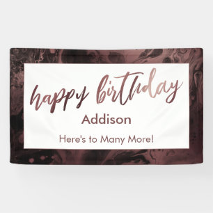 Moderne Roos Gold gemarmerd Black Happy Birthday Spandoek