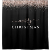 Moderne Roos Gold Glitter Black Kerst Douchegordijn (Voorkant)