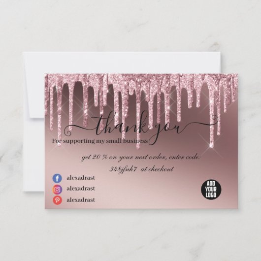 Moderne Roos Gold Glitter Business Bedankkaart (Voorkant)