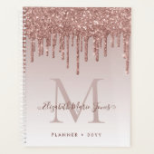 Moderne Roos Gold Glitter Drift elegant monogram Planner (Voorkant)