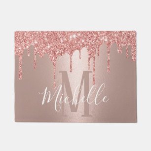 Moderne Roos Gold Glitter Drift Monogram Naam Deurmat