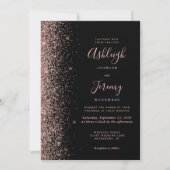 Moderne Roos Gold Glitter Edge Black Wedding Kaart (Voorkant)