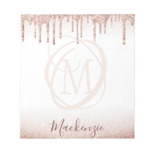 Moderne Roos Gold Glitter Elegant Monogram Notitieblok