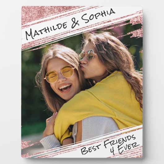 Moderne Roos Gold Glitter & Foto BBF Beste vriend Fotoplaat (Voorkant)