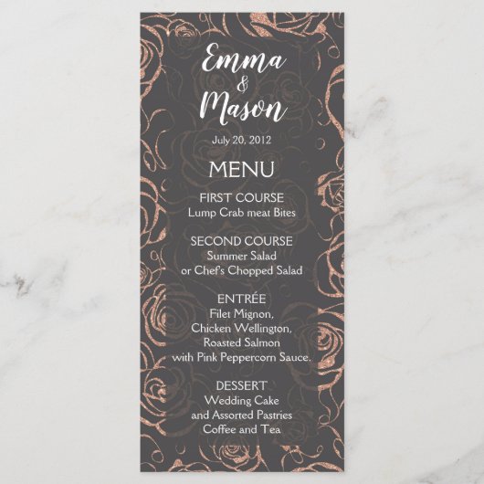Moderne Roos Gold Glitter Menu (Voorkant)