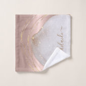 Moderne Roos Gold Glitter Monogram Chic Script Nam Bad Handdoek (Wasdoekje)