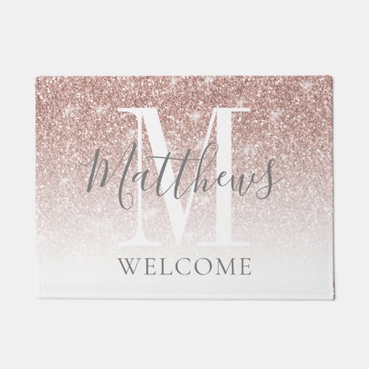 Moderne Roos Gold Glitter Monogram Pas getrouwd We Deurmat (Voorkant)