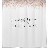 Moderne Roos Gold Glitter White Merry Kerstmis Douchegordijn (Voorkant)