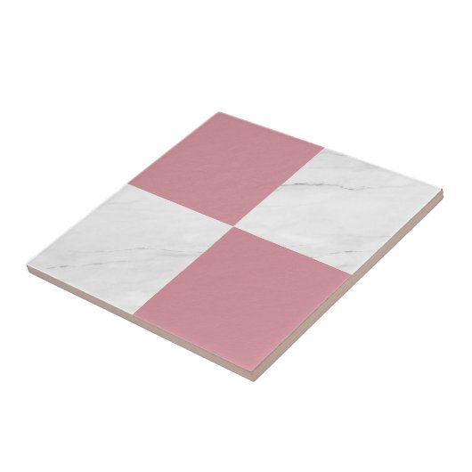 Moderne Roos Gold Grey Marble Geometric Checker Tegeltje (Zijkant)