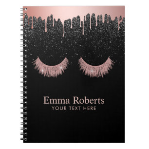Moderne Roos Gold Lashes zwart glitter Notitieboek