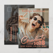 Moderne Roos Gold legant Script 2 Foto Afstuderen Aankondigingskaart (Voorkant / Achterkant)