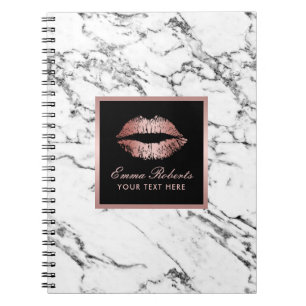 Moderne Roos Gold Lips Elegant White Marble Notitieboek
