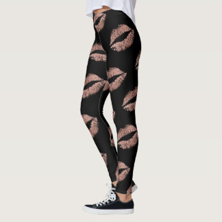 Moderne Roos Gold Lips Kiss Pattern Leggings