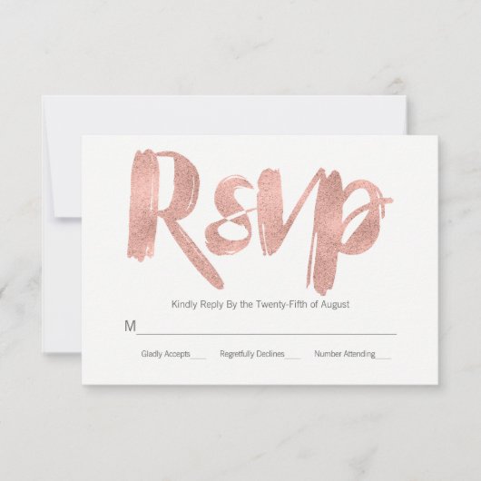 Moderne Roos Gold Love Wedding RSVP Kaart (Voorkant)