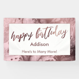 Moderne Roos Gold Marble Pastel Pink Happy Birthda Spandoek
