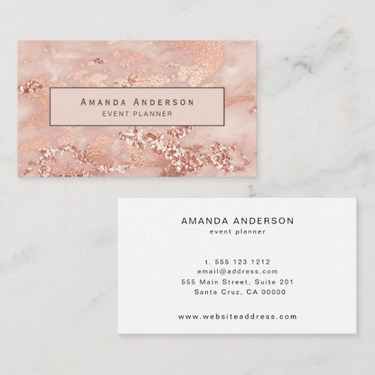 Moderne Roos Gold Marble Visitekaartje (Voorkant / Achterkant)