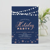 Moderne Roos Gold & Navy Holiday Party Kaart (Staand voorkant)