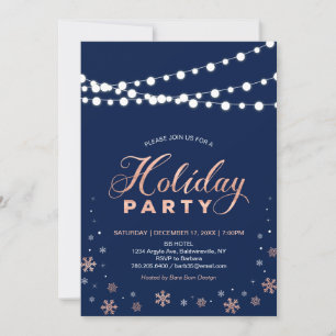 Moderne Roos Gold & Navy Holiday Party Kaart