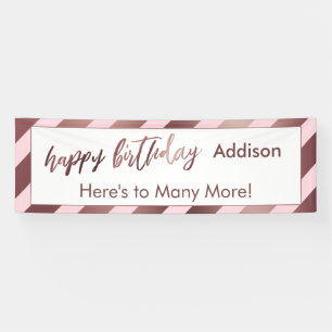 Moderne Roos Gold Pastel Pink Stripe Happy Birthda Spandoek