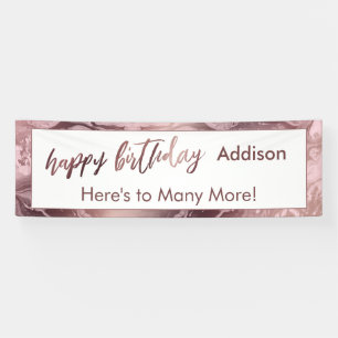 Moderne Roos Gold Pastel Pink Stripe Happy Birthda Spandoek