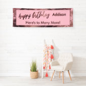 Moderne Roos Gold Pastel Roze Marble Happy Birthda Spandoek (Insitu)