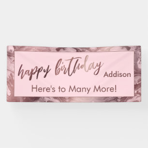 Moderne Roos Gold Pastel Roze Marble Happy Birthda Spandoek