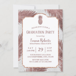 Moderne Roos Gold Pineapple Luau Graduation Party Kaart