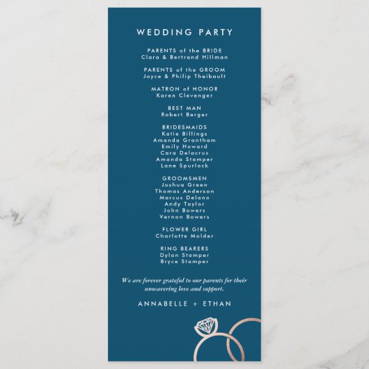 Moderne Roos Gold Rings Custom Wedding Program Programma (Achterkant)