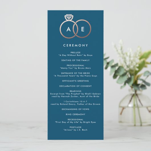Moderne Roos Gold Rings Custom Wedding Program Programma (Staand voorkant)