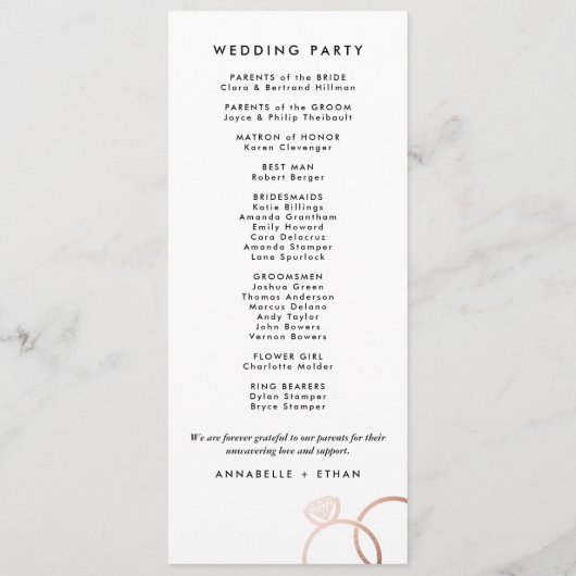 Moderne Roos Gold Rings Custom Wedding Program Programma (Achterkant)