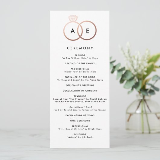Moderne Roos Gold Rings Custom Wedding Program Programma (Staand voorkant)