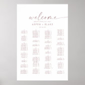 Moderne Roos Gold Script Alfabetical Seating Chart Poster (Voorkant)