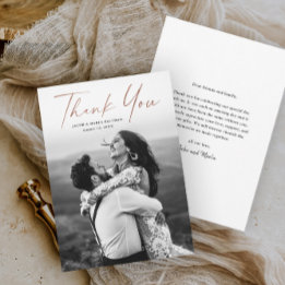 Moderne Roos Gold Script Photo Wedding Bedankkaart
