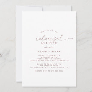 Moderne Roos Gold Script Rehearsal Dinner Kaart